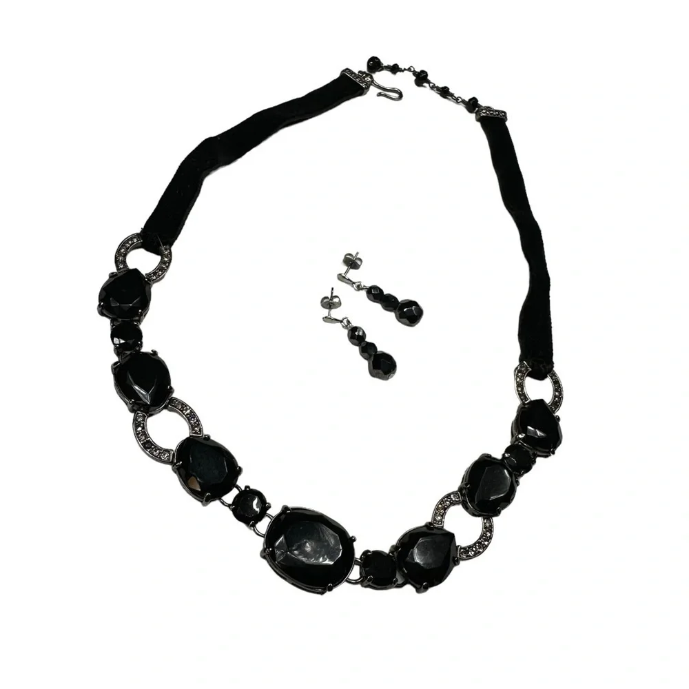 Black Onyx Beaded Crystal Necklace and FREE Earrings